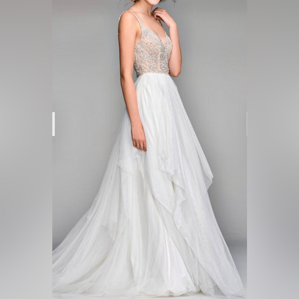 Elegant White and Silver Wedding Gown